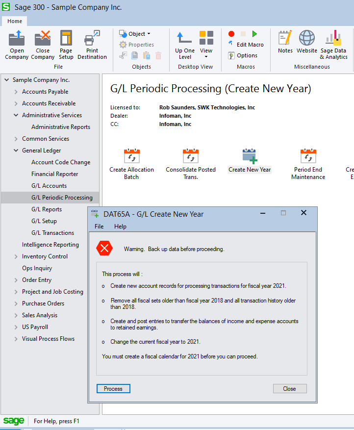 vSage 300 Year End Create New Year